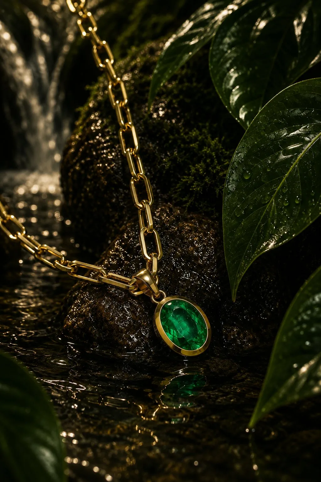 Collar Origen — esmeralda colombiana ovalada en oro amarillo 18k