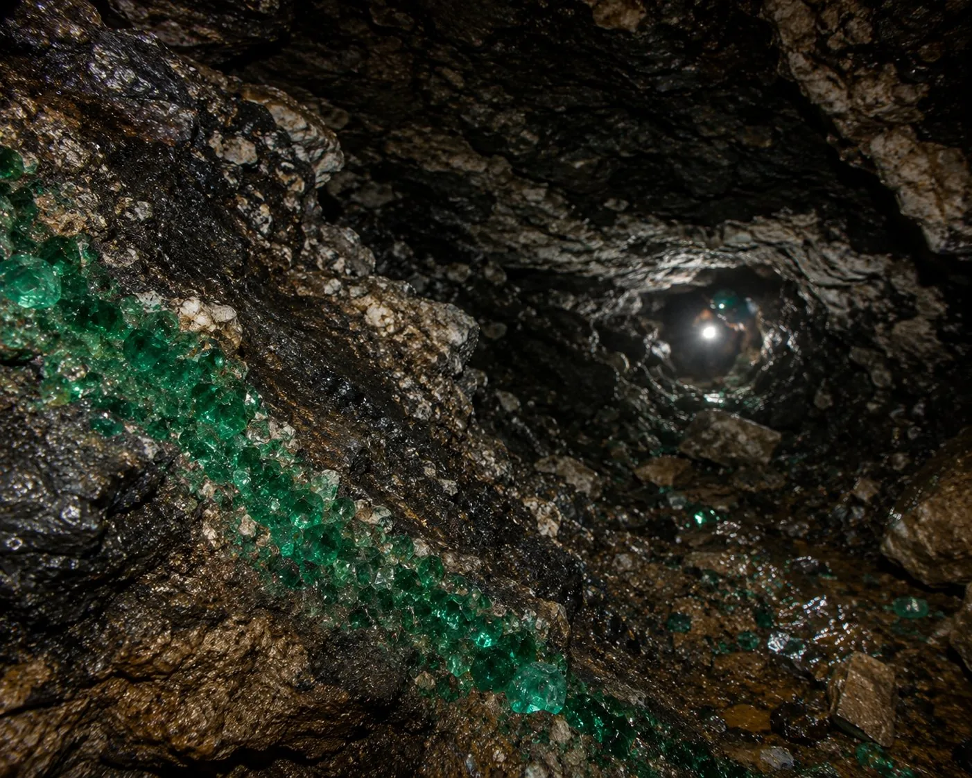 Interior de mina colombiana con cristales